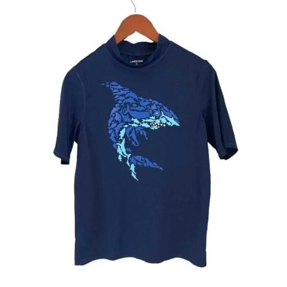 Lands End Swim Set Rah Guard Blue Shark in Navy Blue Size XLarge